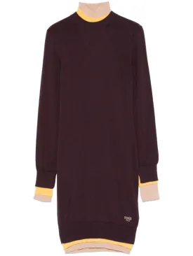 PURPLE ML DRESS WITH TWO-TONE NECK AND CUFFS
