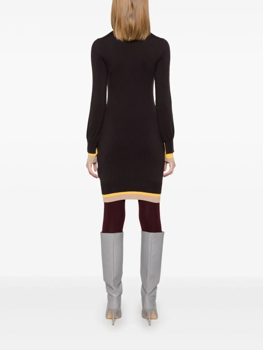 PURPLE ML DRESS WITH TWO-TONE NECK AND CUFFS