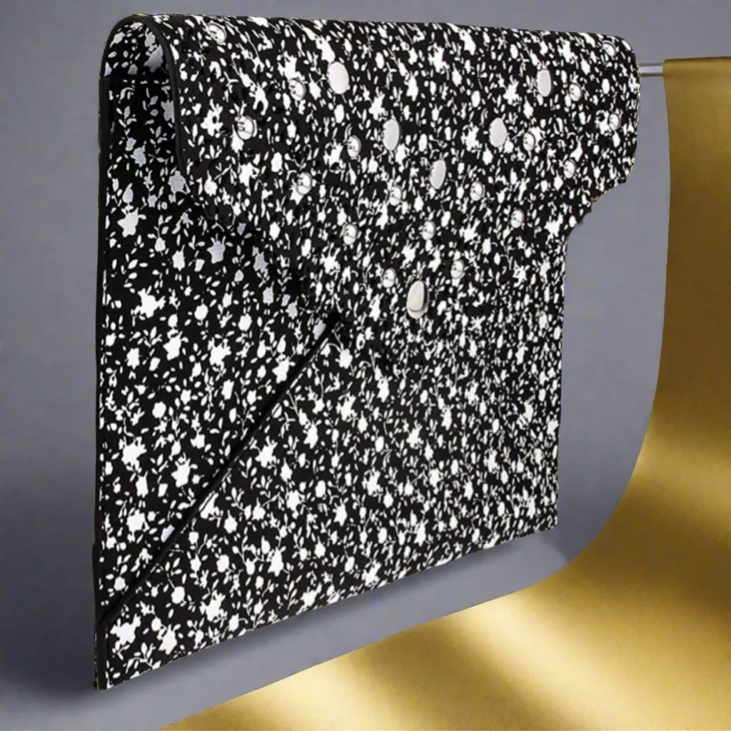 Rebecca Minkoff Leo Laser Cut Studs Scallop Edge Black Print Leather Envelope Clutch