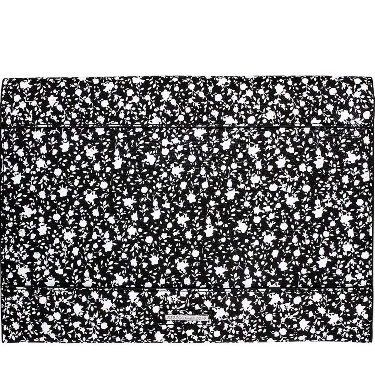 Rebecca Minkoff Leo Laser Cut Studs Scallop Edge Black Print Leather Envelope Clutch