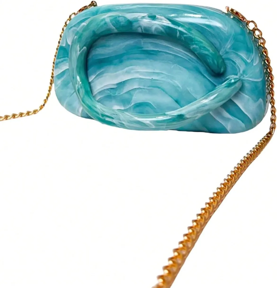 RomanticDesign Women Acrylic Metal Decor Handle Evening Clutch Purse Chic Chain Shoulder Bag for Party Prom Wedding