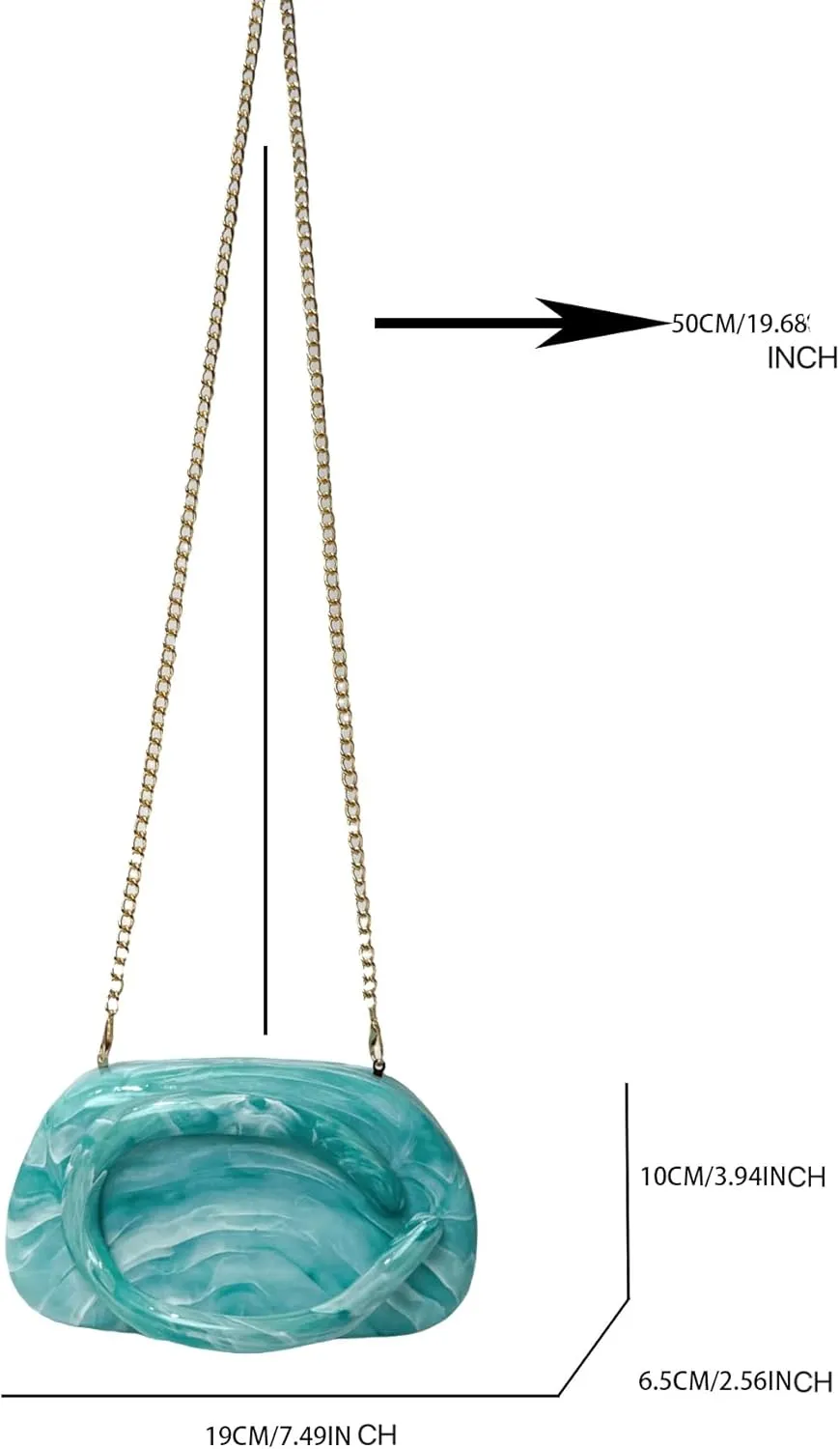 RomanticDesign Women Acrylic Metal Decor Handle Evening Clutch Purse Chic Chain Shoulder Bag for Party Prom Wedding