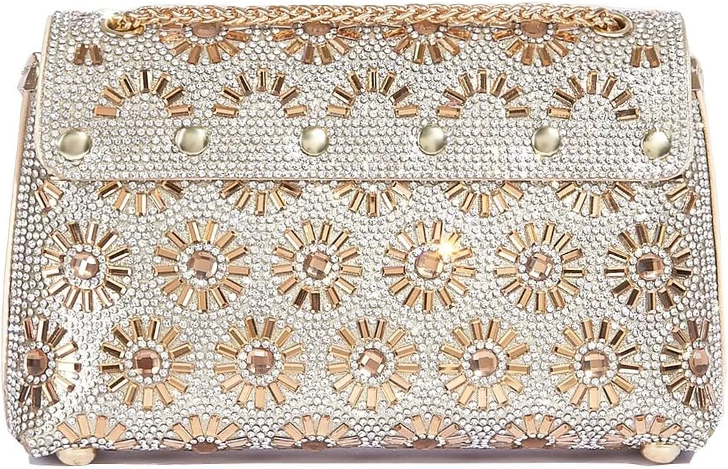 RomanticDesign Women Sparkly Rhinestone Evening Bag Crystal Shoulder Bag with Chain for Cocktail Party Wedding