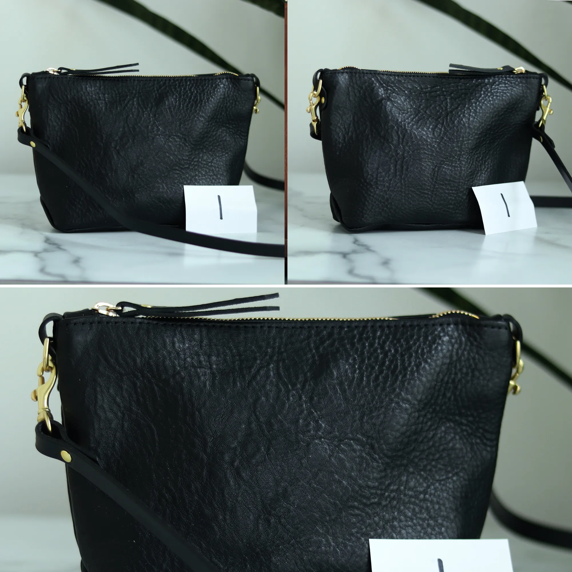 Sale - Small Leather Convertible Crossbody Clutch Bag - Black Pebble