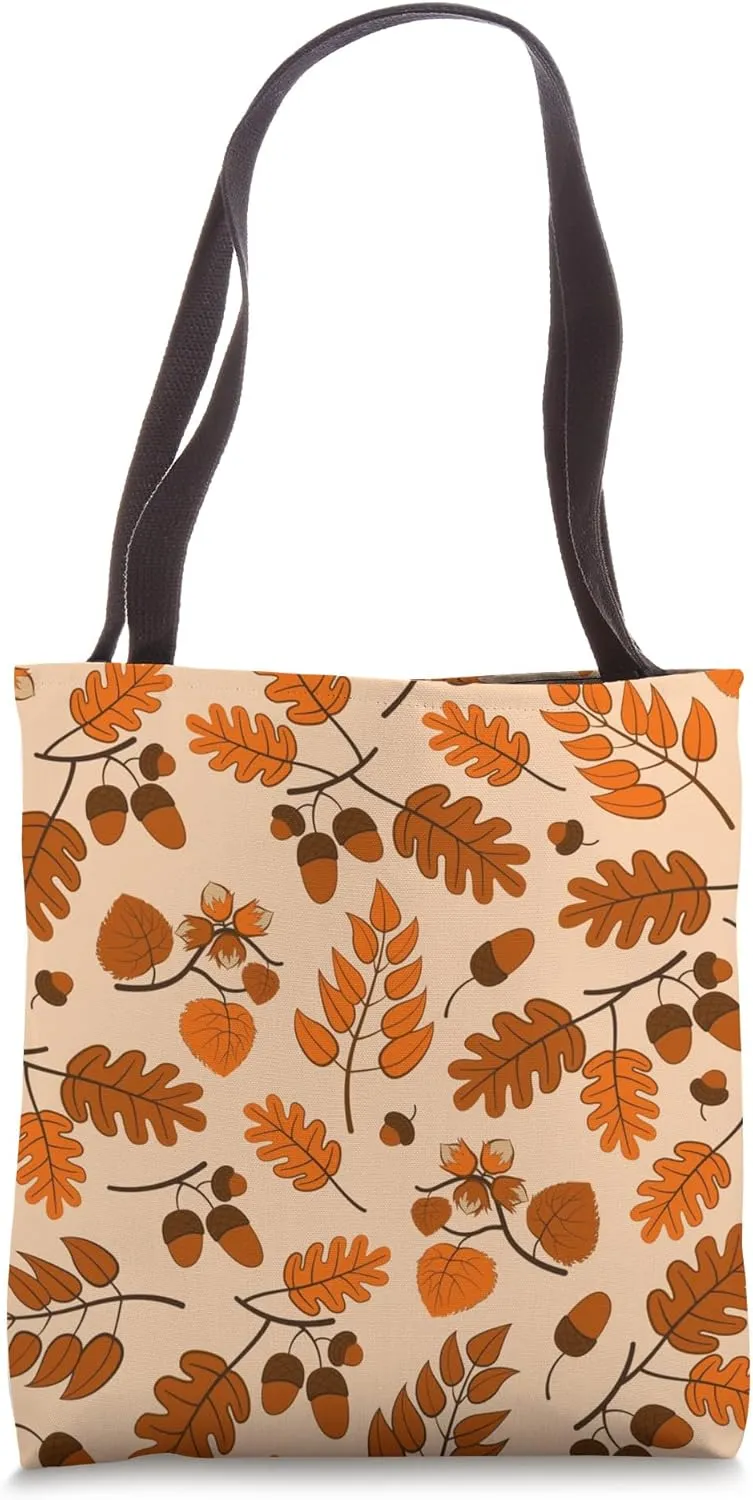 Seamless Pattern Autumn Falling Leaves with Acorns Tote Bag
