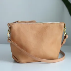 Seconds Sale - Small Leather Convertible Crossbody Clutch Bag - Beige Pebble