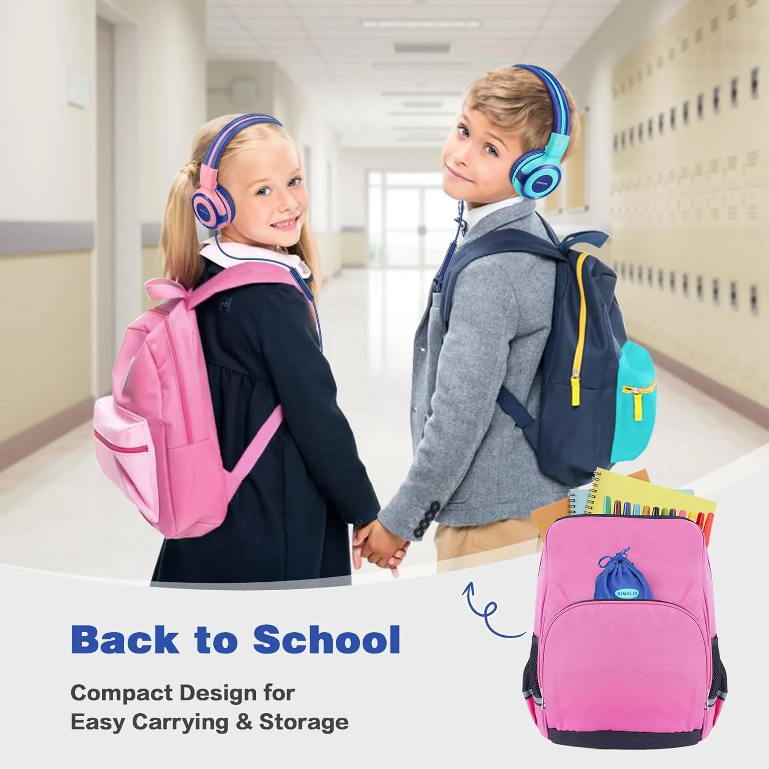 SIMOLIO Kids Headphones for School Travel, Headphones for Kids with Mic & Share Port, 75dB-85dB-94dB Safe Volume, Stereo Wired Foldable Headsetss for Boys, Girls, Child Earphones for Tablet (Mint)