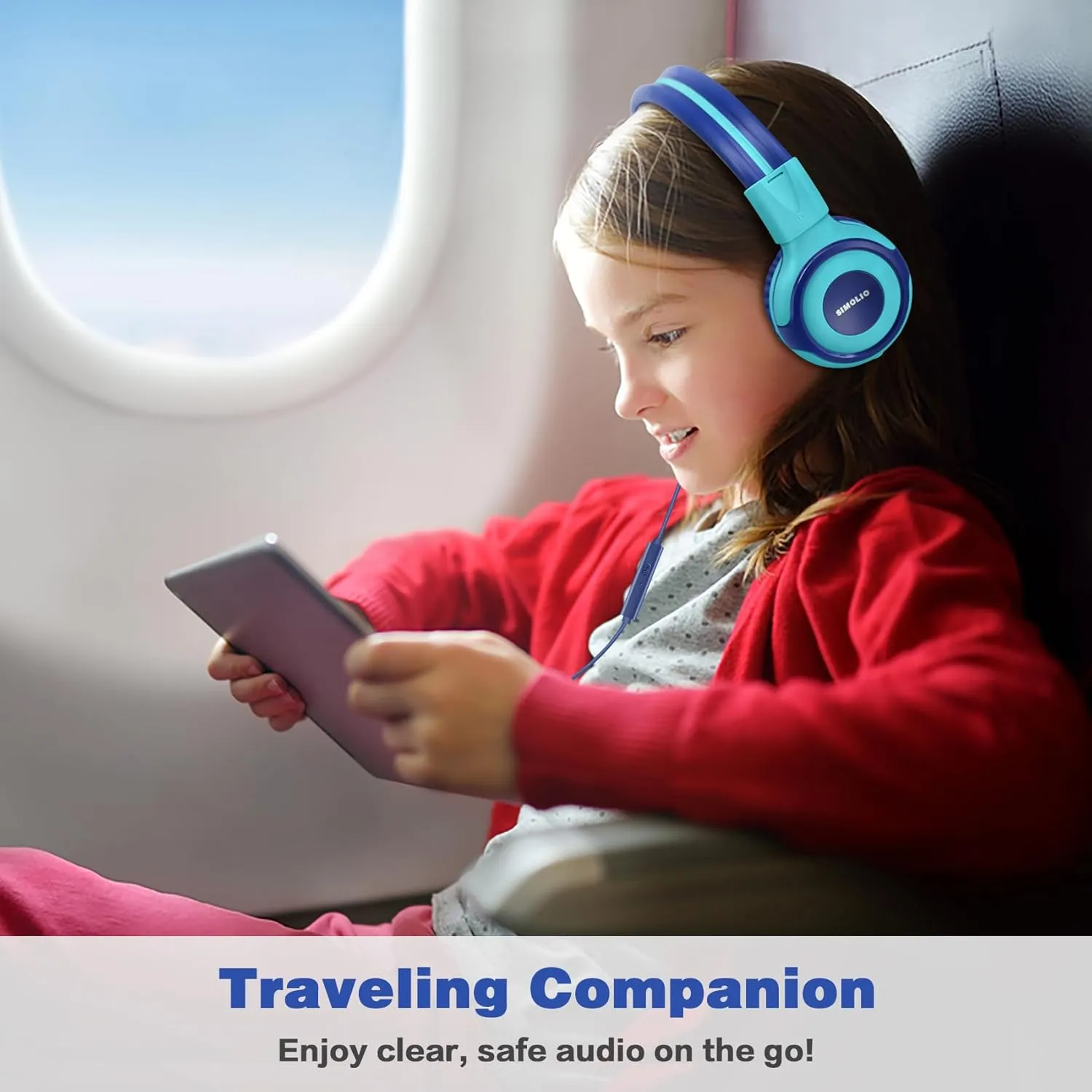 SIMOLIO Kids Headphones for School Travel, Headphones for Kids with Mic & Share Port, 75dB-85dB-94dB Safe Volume, Stereo Wired Foldable Headsetss for Boys, Girls, Child Earphones for Tablet (Mint)