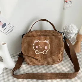 Sohiwoo Casual Corduroy Crossbody Bags for Teenager Girls Vintage Embroidery Women Shoulder Bags Handbags Small Purse Messenger Bags