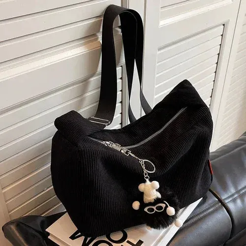 Sohiwoo Large Capacity Corduroy Women's Shoulder Bag Solid Color Casual Travel Female Messenger Bags Simple Retro Ladies Handbags