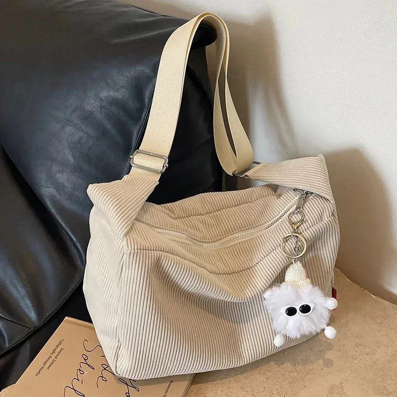 Sohiwoo Large Capacity Corduroy Women's Shoulder Bag Solid Color Casual Travel Female Messenger Bags Simple Retro Ladies Handbags