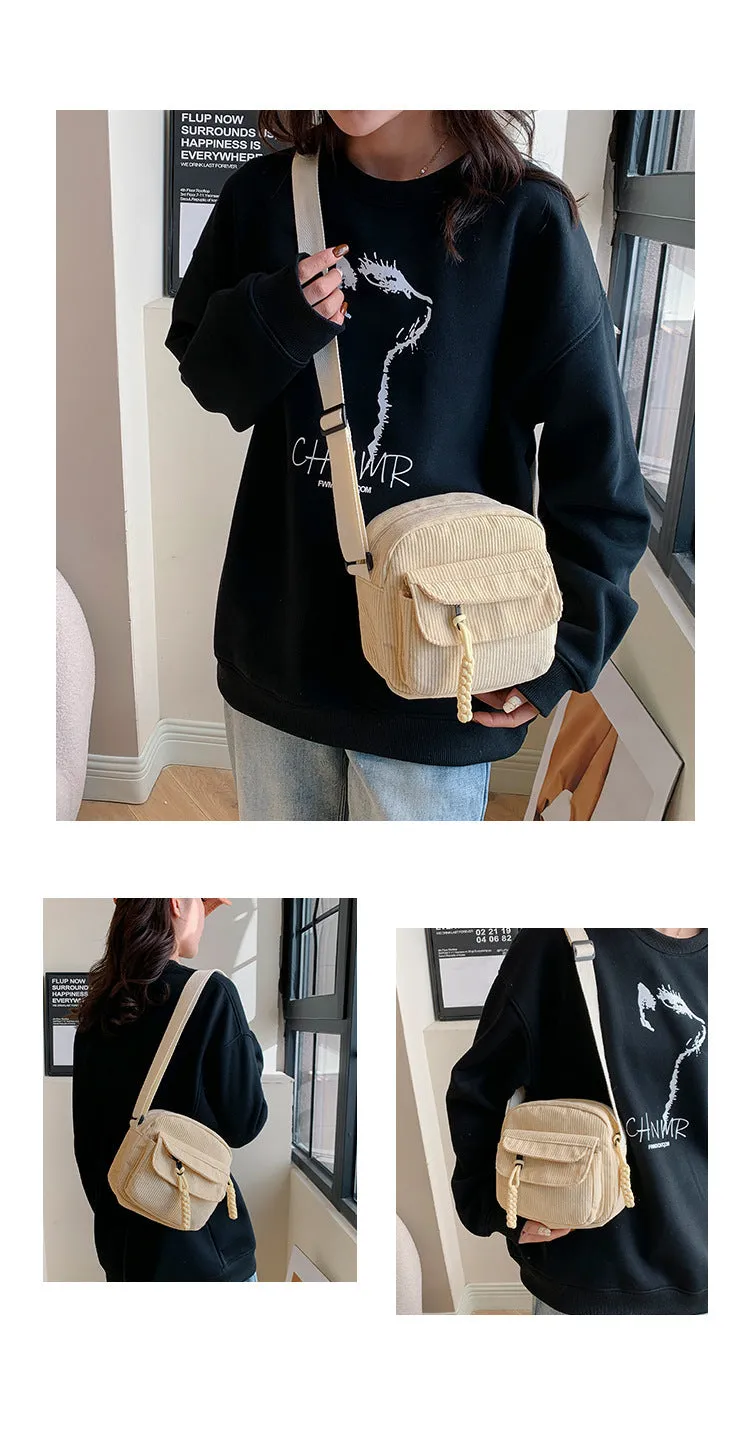 Solid Color Classy Exquisite Texture Portable Shoulder Messenger Bag