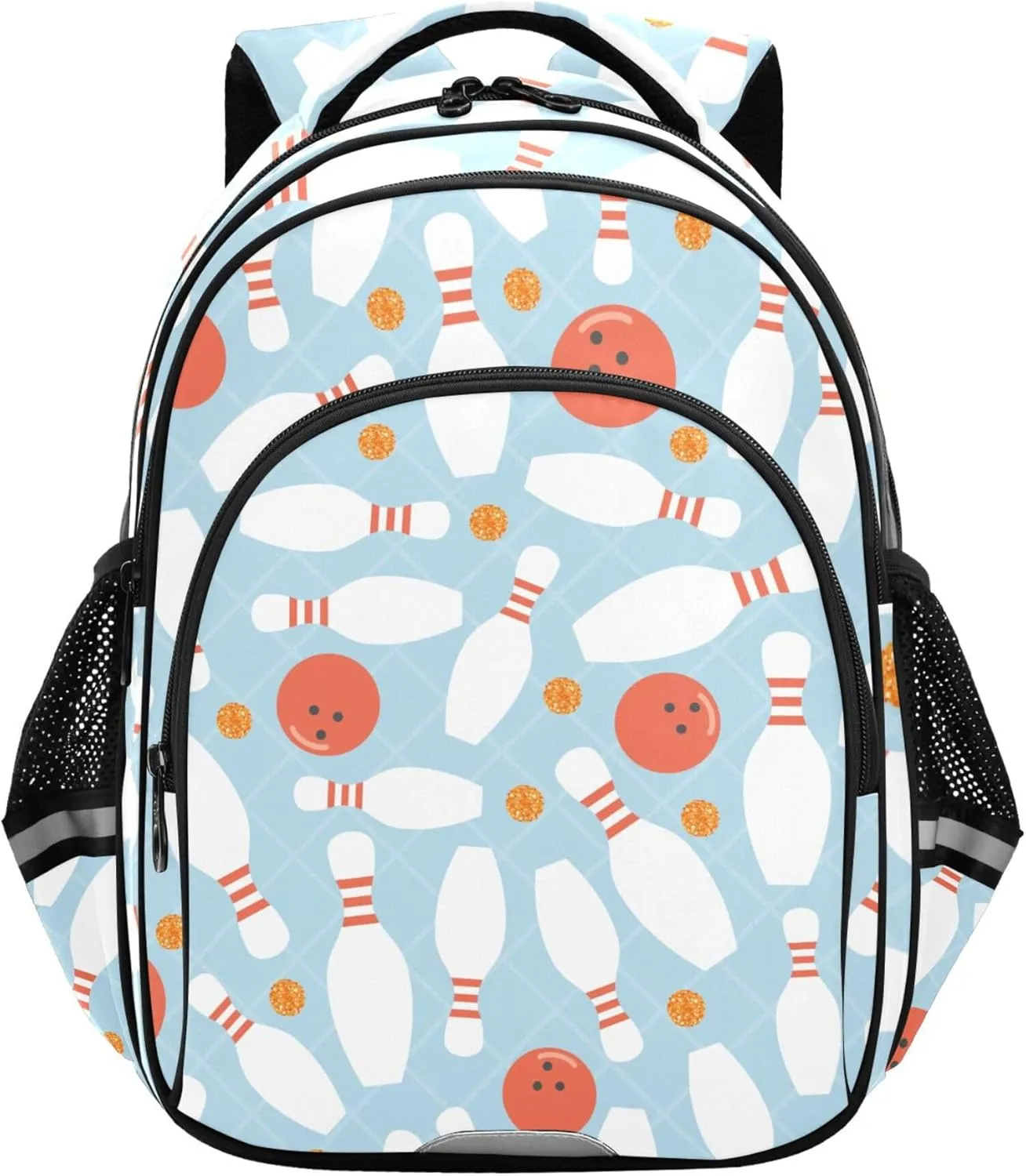 Sport Bowling Ball Blue Backpack for School Study Book Bag Laptop Backpack Work Travel Computer Bag with Reflective Stripes