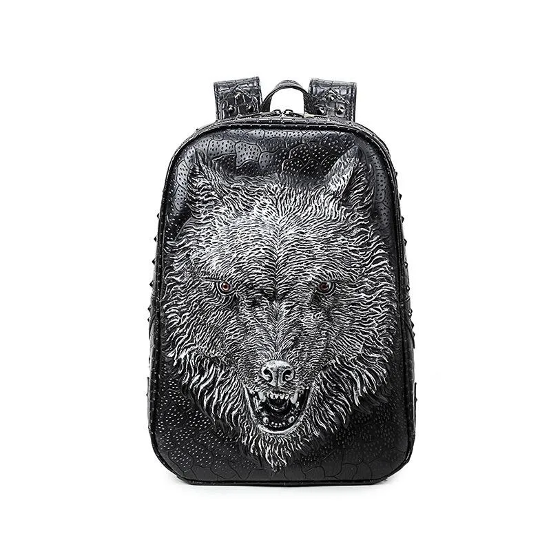 Stylish Backpacks with 3D Wolf Head / Special cool shoulder Bags / PU Leather Laptop bags