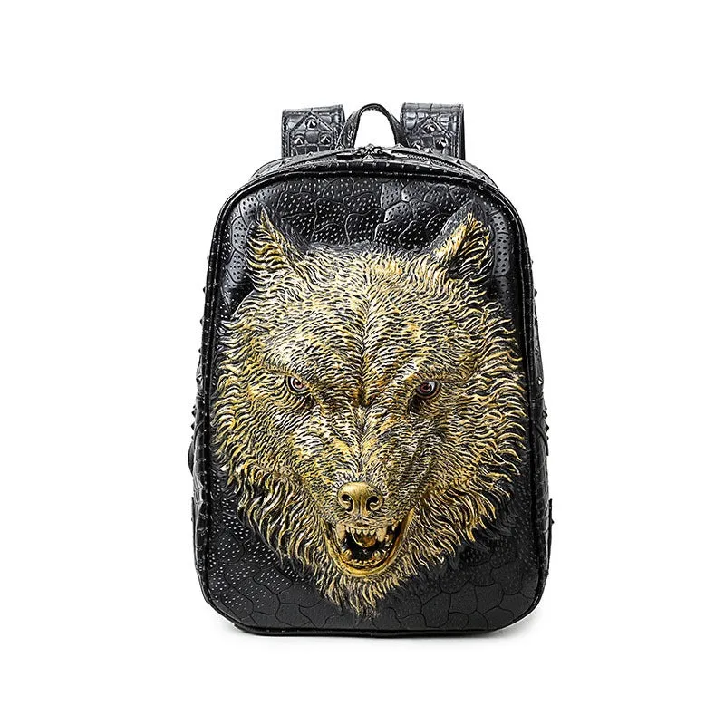 Stylish Backpacks with 3D Wolf Head / Special cool shoulder Bags / PU Leather Laptop bags