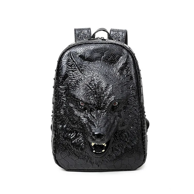 Stylish Backpacks with 3D Wolf Head / Special cool shoulder Bags / PU Leather Laptop bags