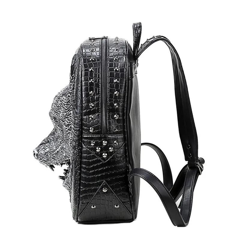Stylish Backpacks with 3D Wolf Head / Special cool shoulder Bags / PU Leather Laptop bags