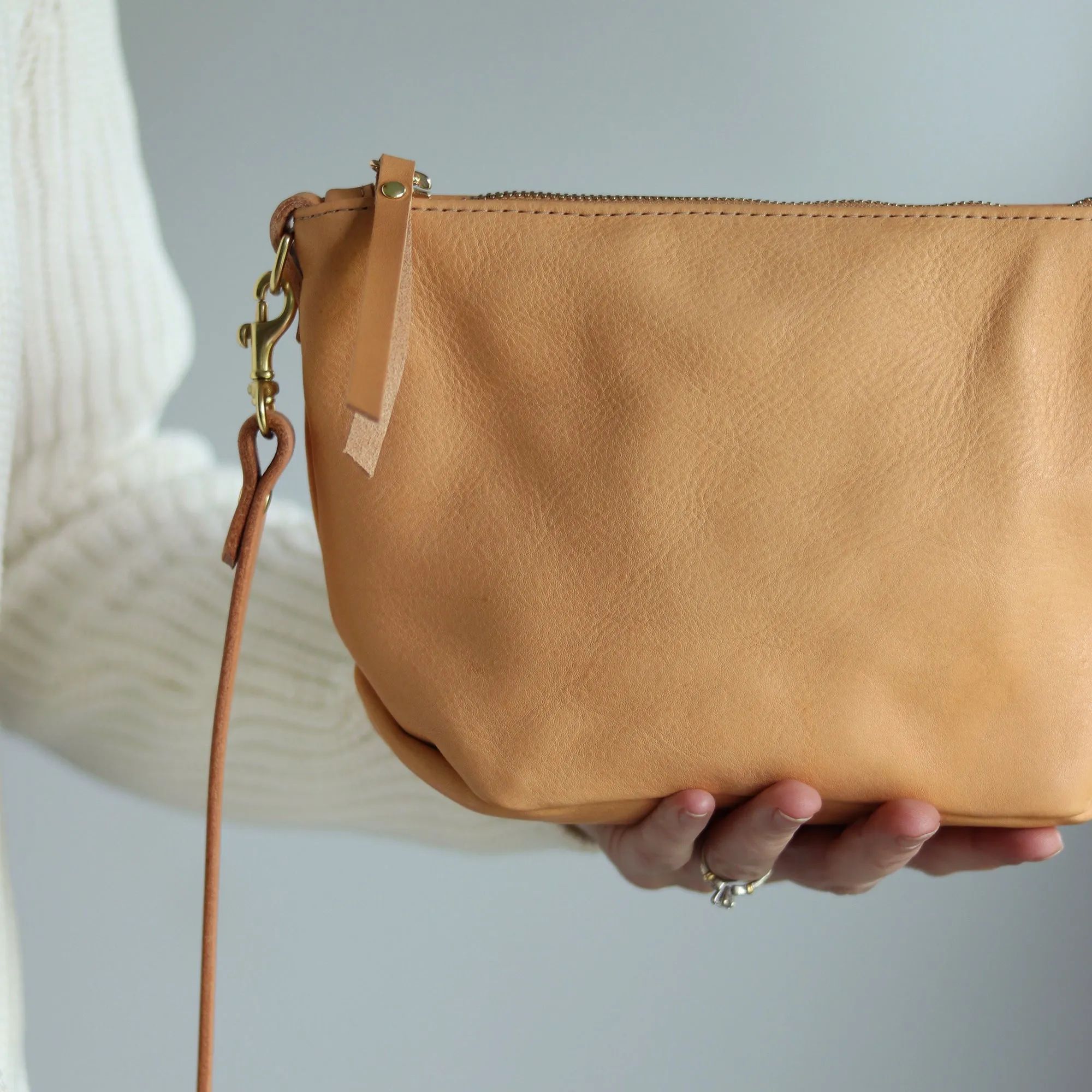Summer Seconds Sale - Small Leather Convertible Crossbody Clutch Bag - Beige No. 2