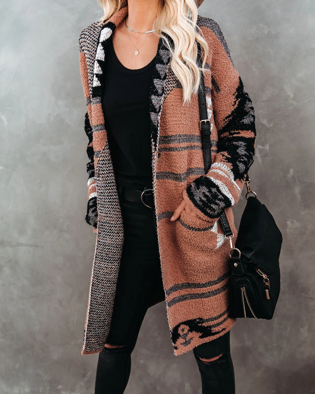 TastyHottie - Lazy Bear Pocketed Fuzzy Knit Coatigan - Camel