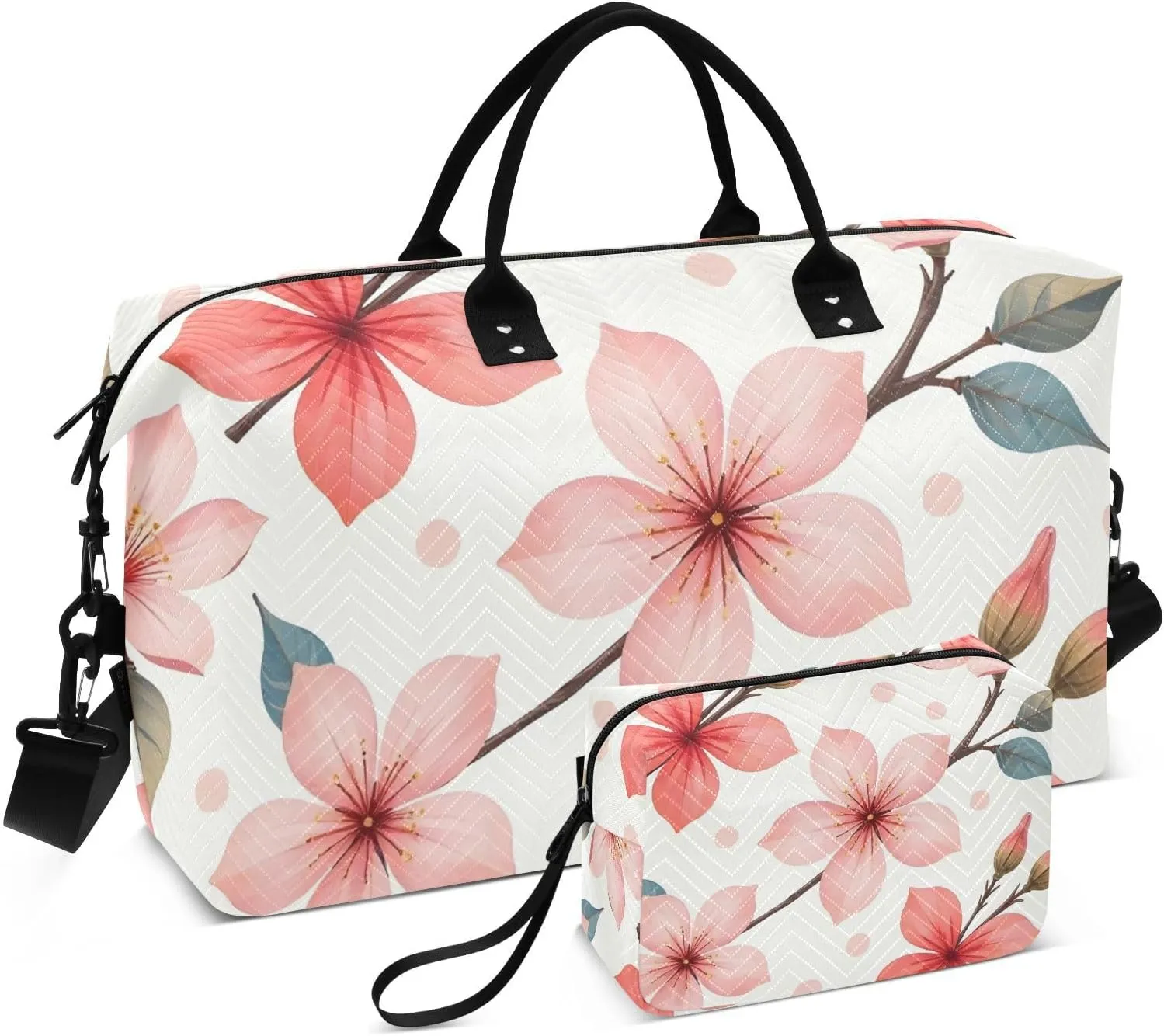 Travel Duffel Bags for Unisex-Adult, Personal Item Travel Duffel Bag with Shoes Compartment, Carry On Bag for Women, Travel, Gym, Weekend,Peach Flower Printing