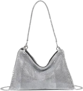 UMREN Rhinestone Hobo Bags for Women Chic Evening Handbag Sparkly Crystal Cluth Purse for Party Club Wedding