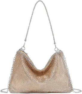 UMREN Rhinestone Hobo Bags for Women Chic Evening Handbag Sparkly Crystal Cluth Purse for Party Club Wedding