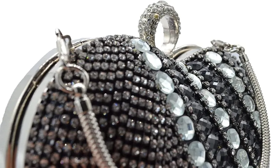 UMREN Women Luxury Heart Shape Tassel Evening Clutch Bag Rhinestones Wedding Party Purse Handbag