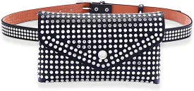 Urieo Leather Belt Bag Black Small Fanny Pack Studded Waist Pack Daily Travel for Women