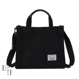 Vintage Casual Corduroy Tote Bag, Black