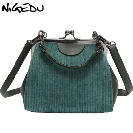 Vintage Corduroy Shell Handbag Women Small Luxury Design Clip Bag Winter New Female Crossbody Bags For Women Shoulder Bag Black
