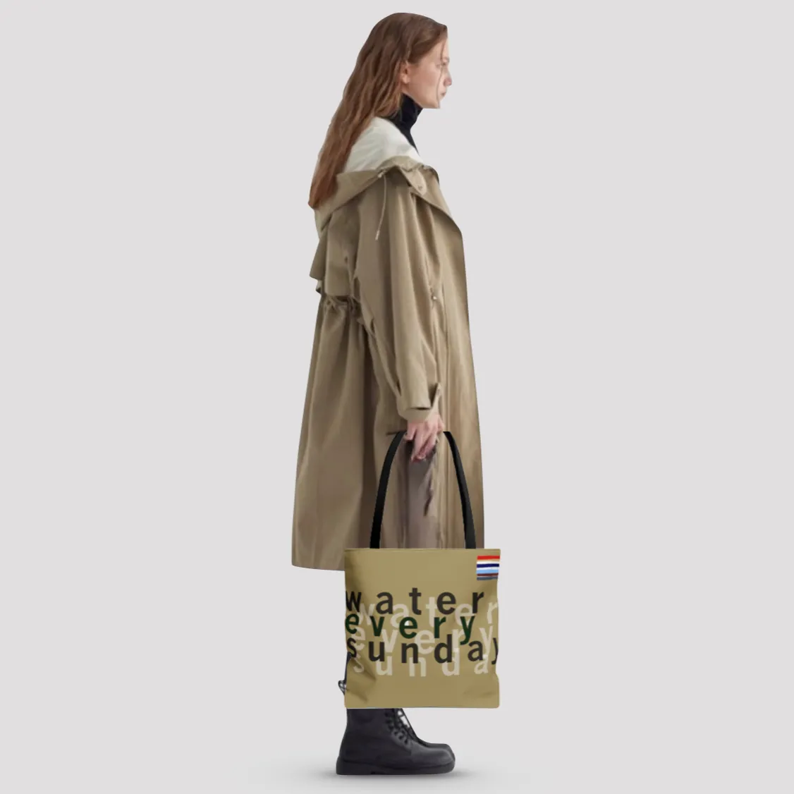 WATEREVERYSUNDAY Basic Logo Everyday Tote - Khaki Trench Coat