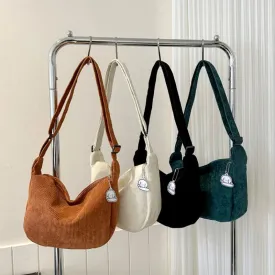 Winter Corduroy Crossbody Bags For Women Ladies Large Capacity Shoulder Bag Fashion Purse And Handbags Solid Color Messenger Bag