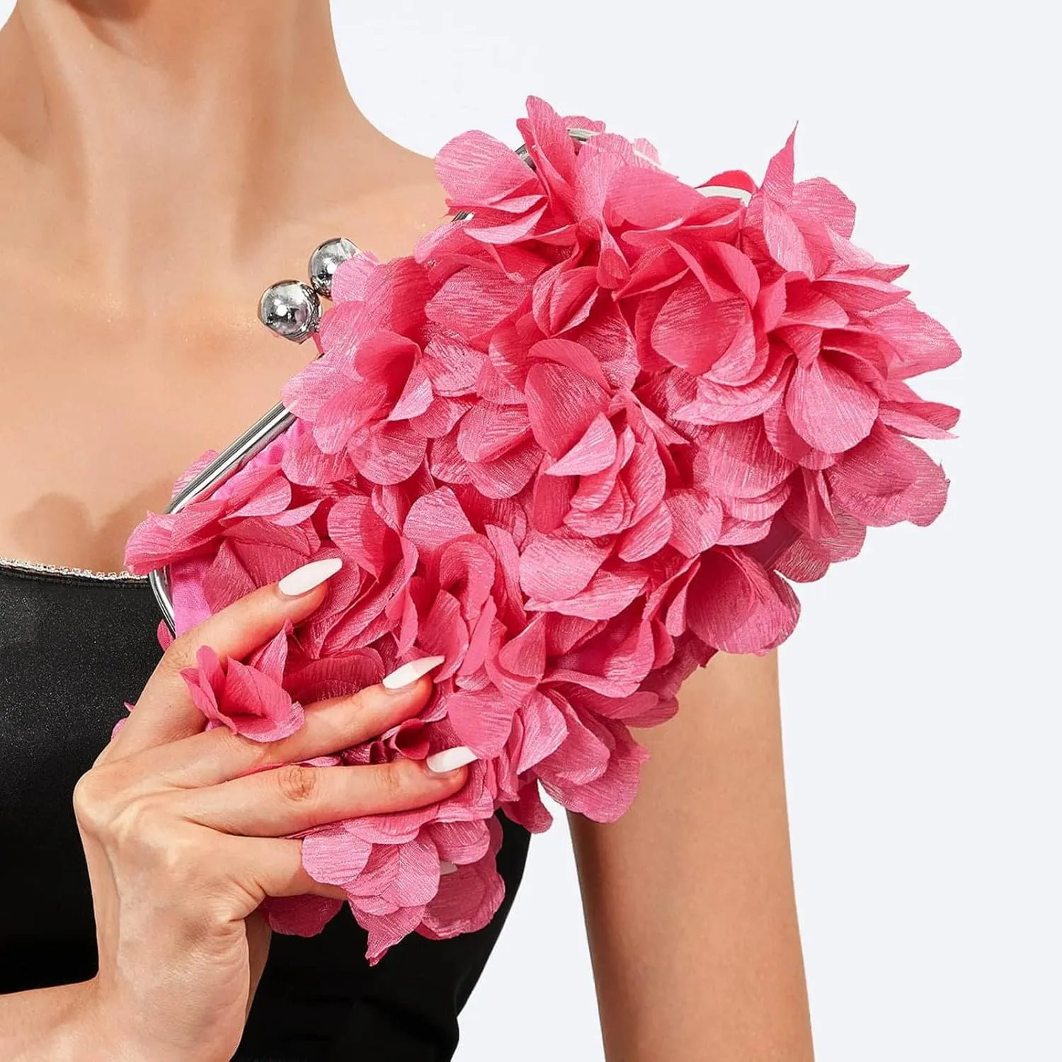 Women Elegant Evening Purse, Small Floral Clutch Bag with Detachable Chain for Wedding, Party, Prom