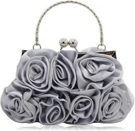 Women Evening Clutch Bag Floral Satin Small Purses with Detachable Strap for Wedding, Party, Prom