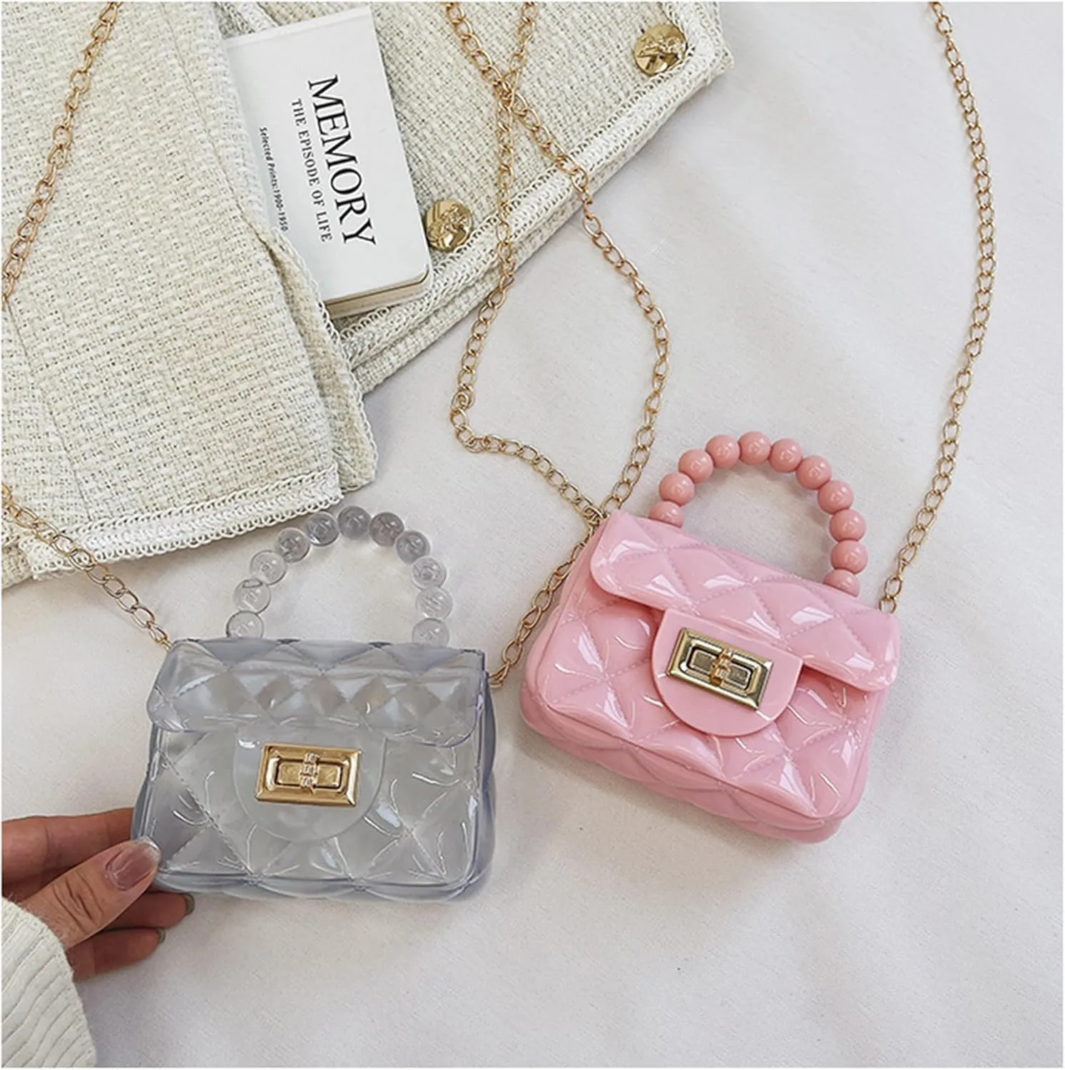 Women Girls Mini Jelly Purse Small Candy Color Jelly Crossbody Bag Cute Princess Shoulder Bag with Pearls Top Handle