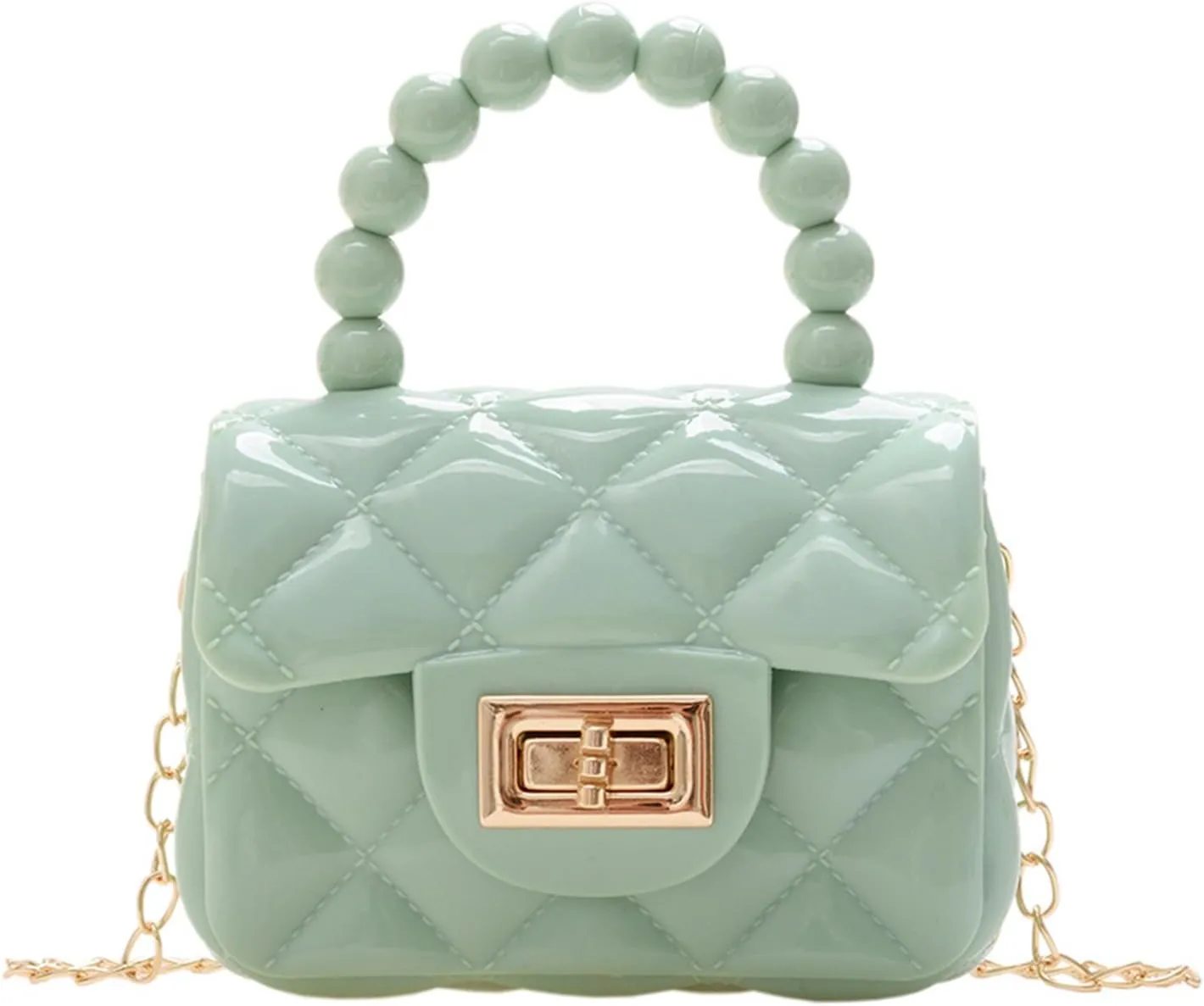 Women Girls Mini Jelly Purse Small Candy Color Jelly Crossbody Bag Cute Princess Shoulder Bag with Pearls Top Handle