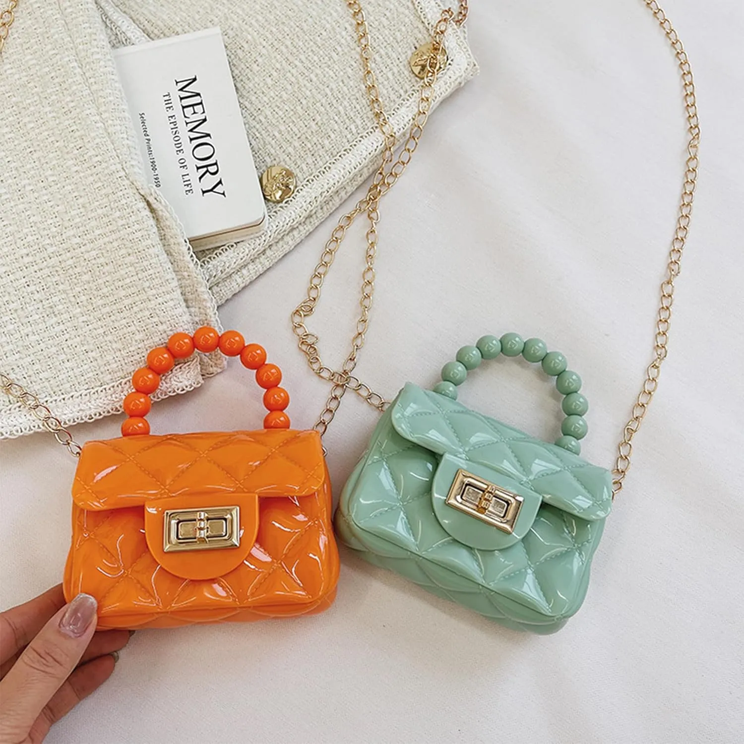 Women Girls Mini Jelly Purse Small Candy Color Jelly Crossbody Bag Cute Princess Shoulder Bag with Pearls Top Handle