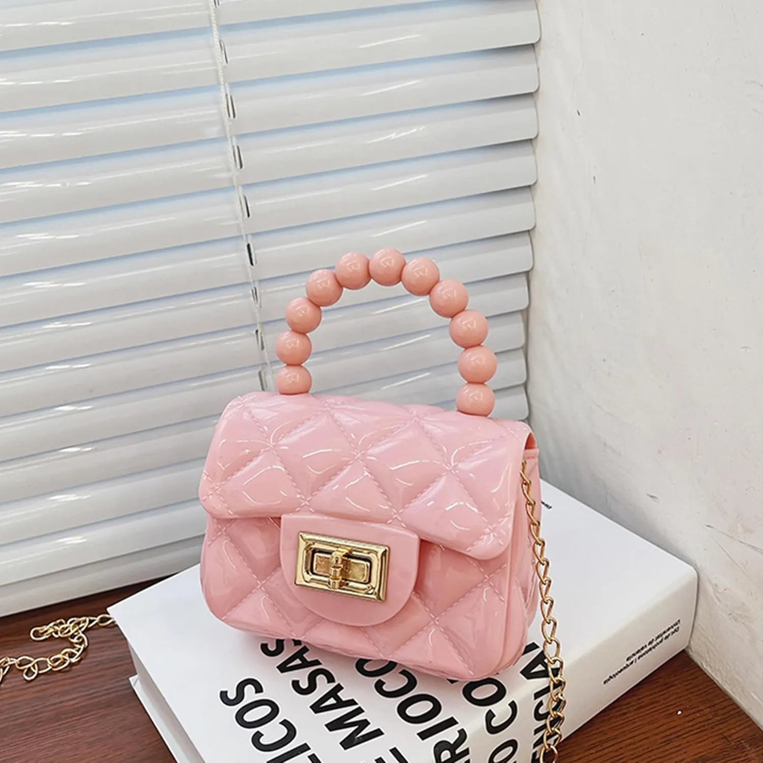 Women Girls Mini Jelly Purse Small Candy Color Jelly Crossbody Bag Cute Princess Shoulder Bag with Pearls Top Handle