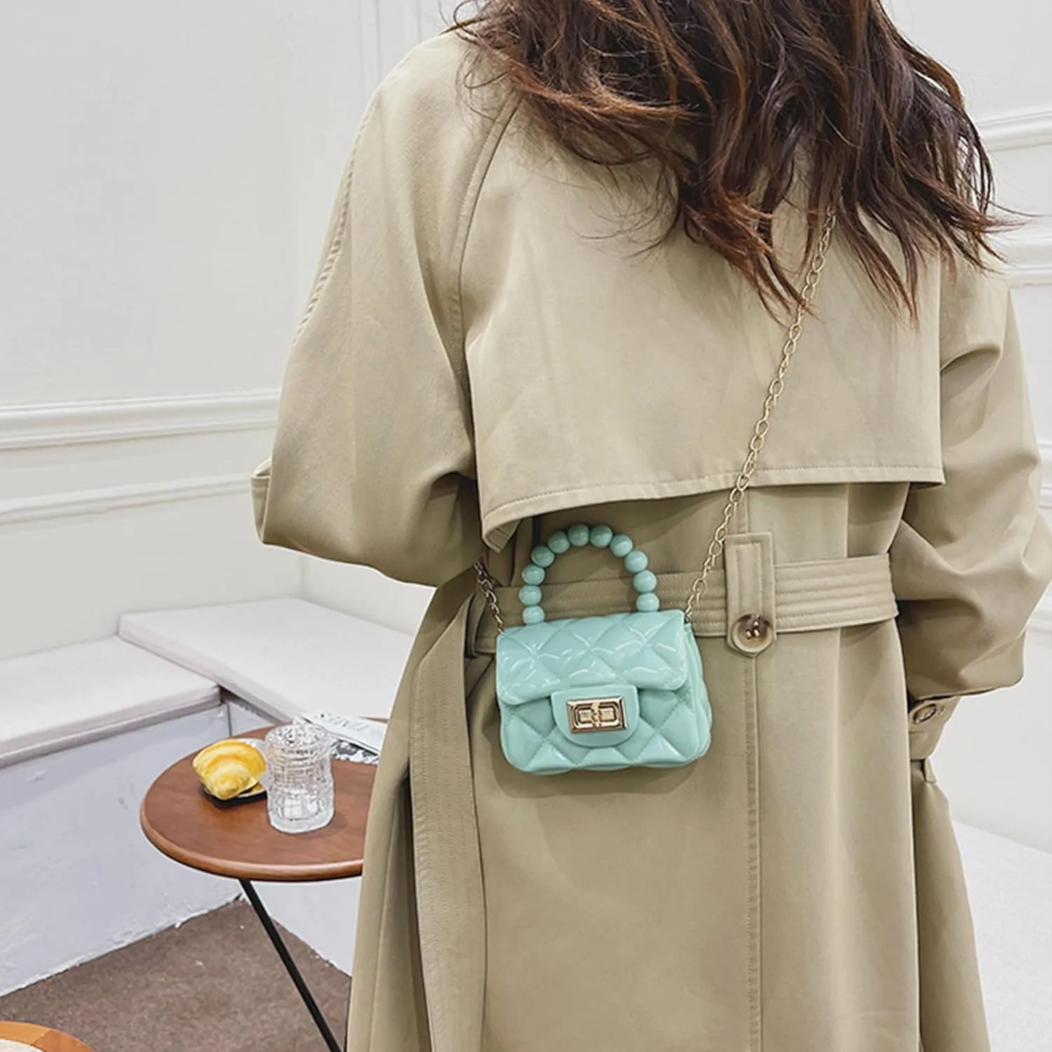 Women Girls Mini Jelly Purse Small Candy Color Jelly Crossbody Bag Cute Princess Shoulder Bag with Pearls Top Handle