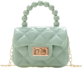 Women Girls Mini Jelly Purse Small Candy Color Jelly Crossbody Bag Cute Princess Shoulder Bag with Pearls Top Handle