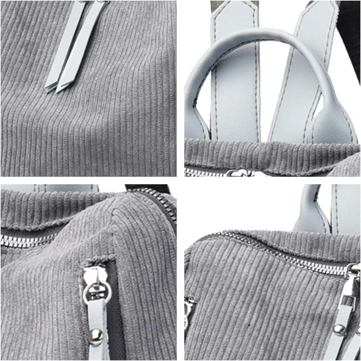 Womens Corduroy Casual Backpack Purse Convertible Travel Shoulder Bag with Wristlet Corduroy Wallet Handbag,Grey