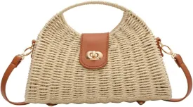 Women's Handwoven Straw Crossbody Tote Bag - Rattan Top Handle Shoulder Handbag for Summer Beach - Clutch Purse