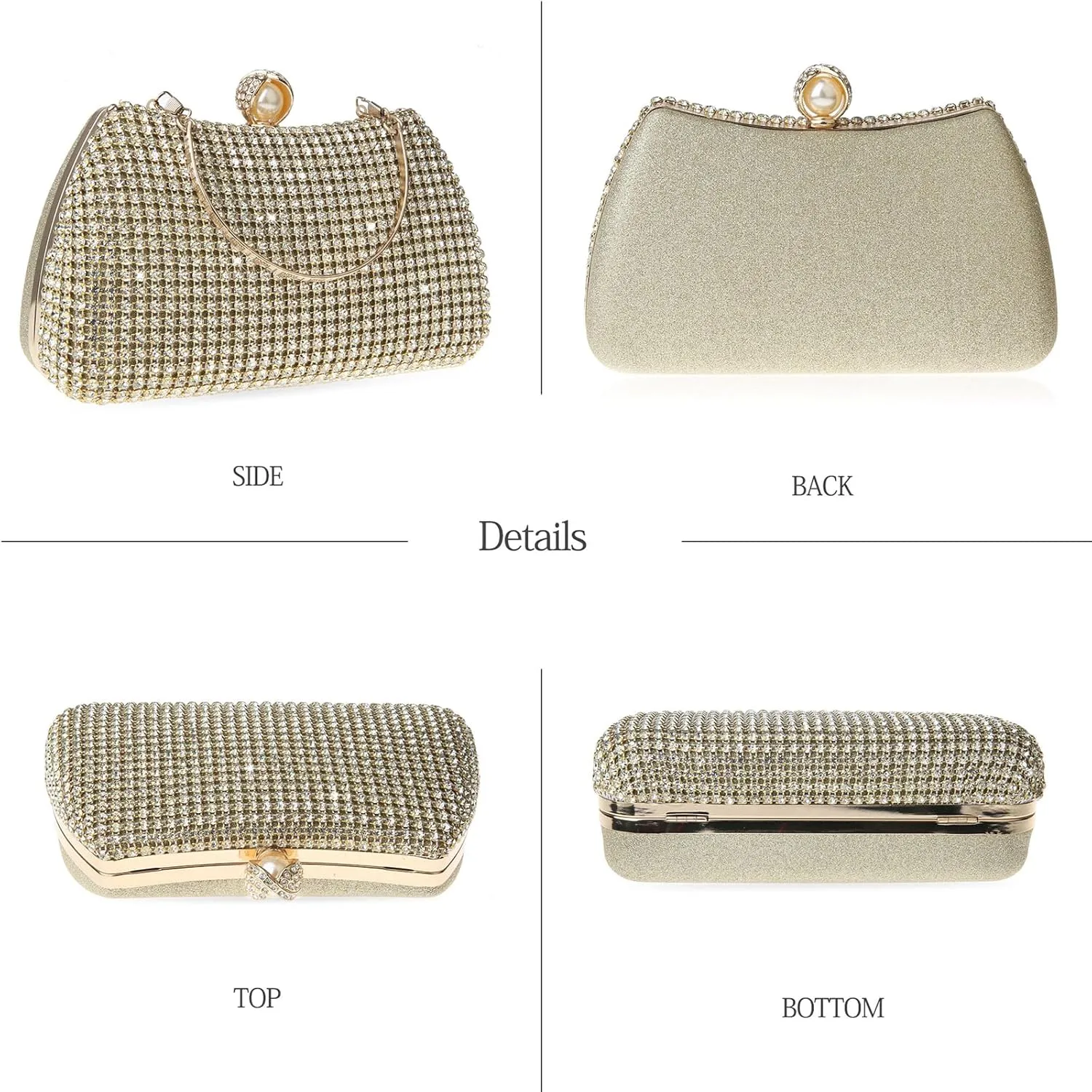 Womens Sparkly Rhinestone Crystal Clutch Glitter Sequin Evening Bag Purse Handbag for Bridal Wedding Party Prom