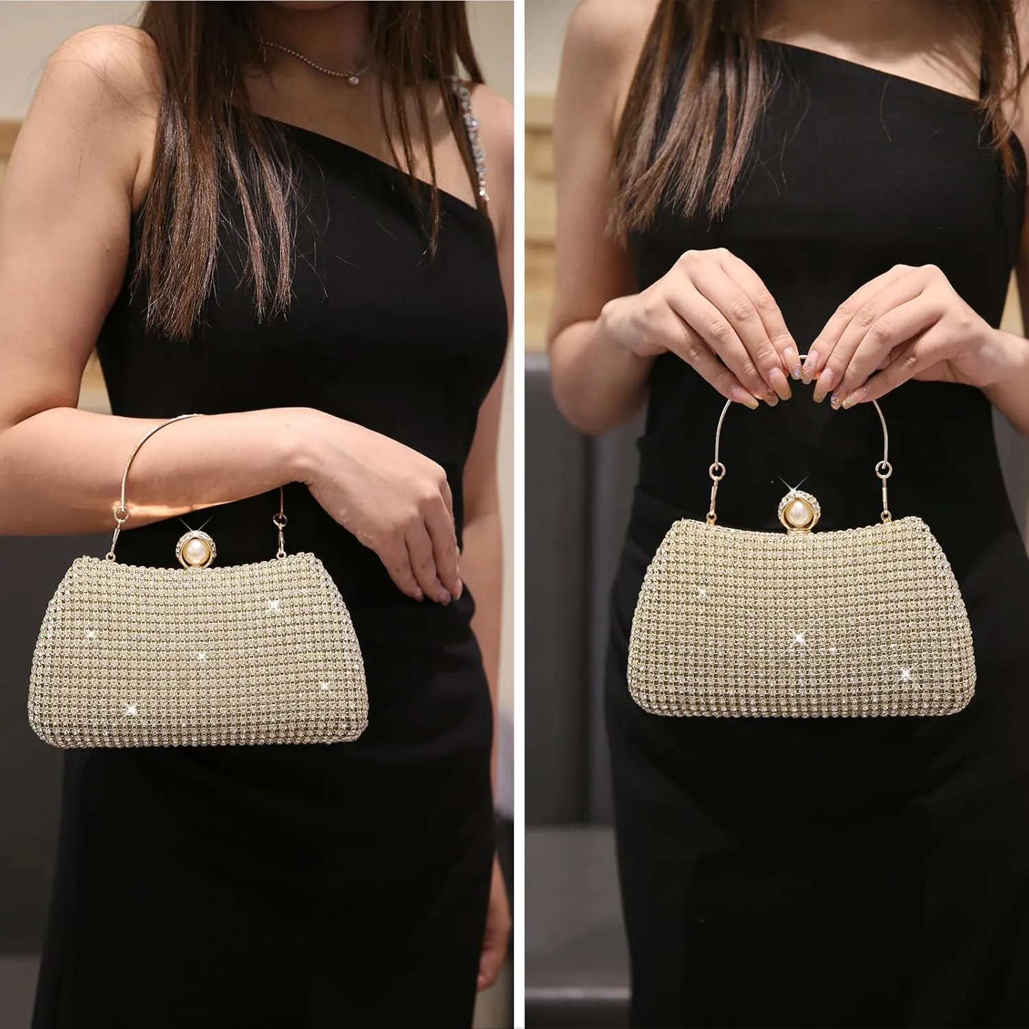 Womens Sparkly Rhinestone Crystal Clutch Glitter Sequin Evening Bag Purse Handbag for Bridal Wedding Party Prom
