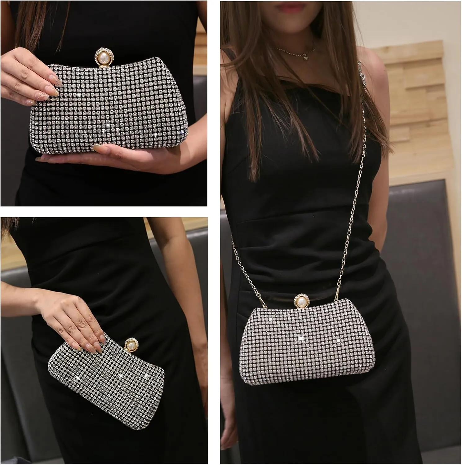 Womens Sparkly Rhinestone Crystal Clutch Glitter Sequin Evening Bag Purse Handbag for Bridal Wedding Party Prom