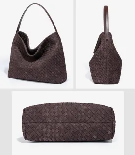 Woven Suede Shoulder Bag for Women Suede Hobo Bag Tote Elegant Handbag Satchel for Work Travel