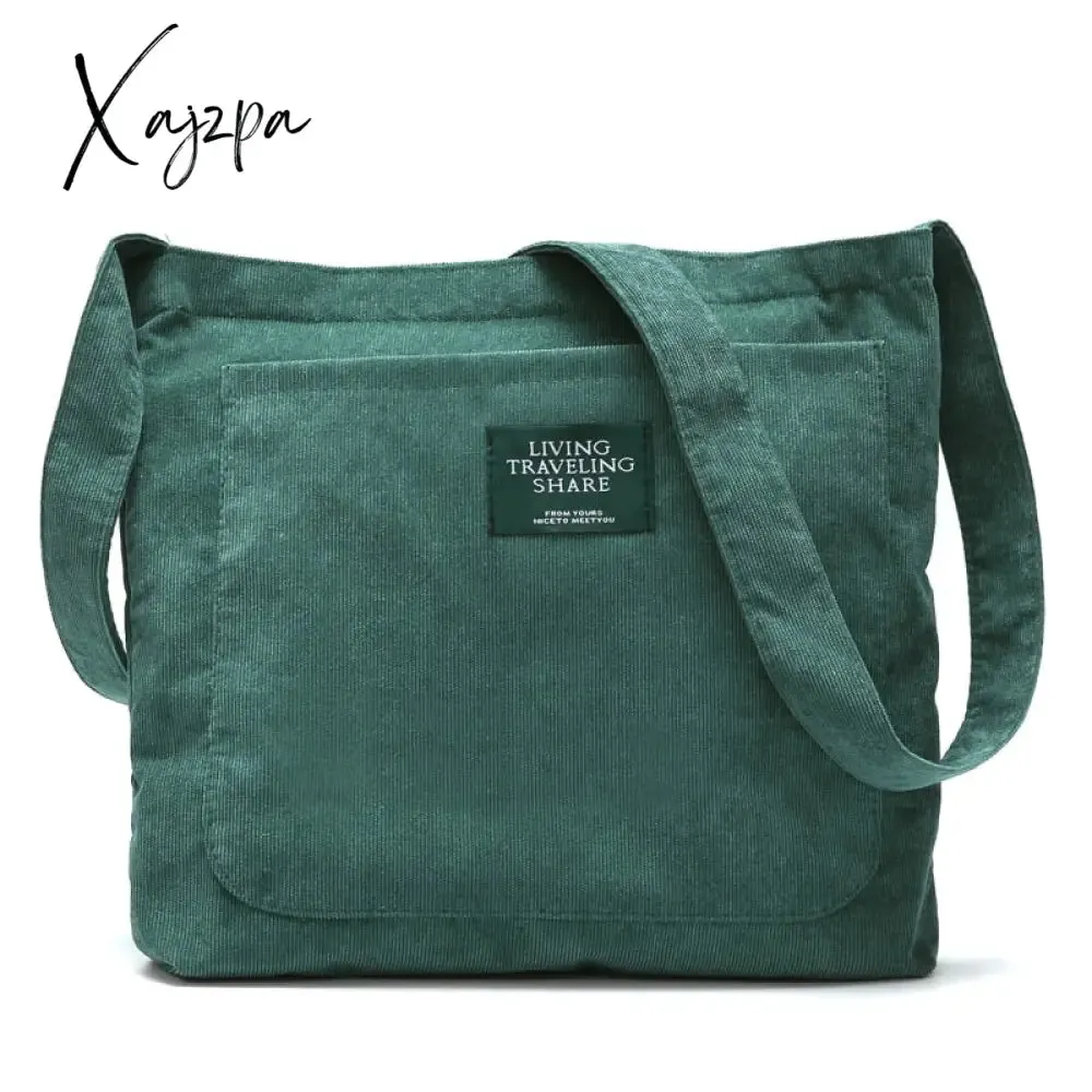 Xajzpa - Women Corduroy Shoulder Bag Quality Canvas Crossbody Bags Simple Cloth Fabric Handbag Tote Solid Zipper Messenger Bags For Girls