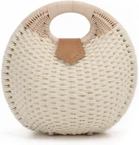 Ynport Straw Purses for Women Summer Beach Rattan Tote Bag Round Handle Ring Handbag Retro Handmade Woven Shell Bag
