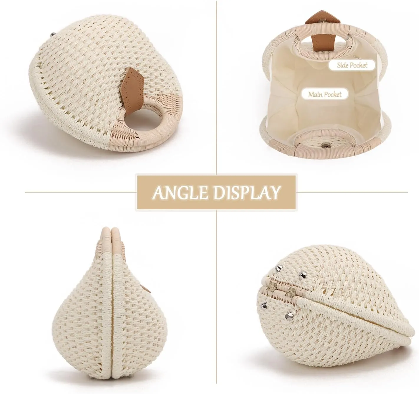 Ynport Straw Purses for Women Summer Beach Rattan Tote Bag Round Handle Ring Handbag Retro Handmade Woven Shell Bag