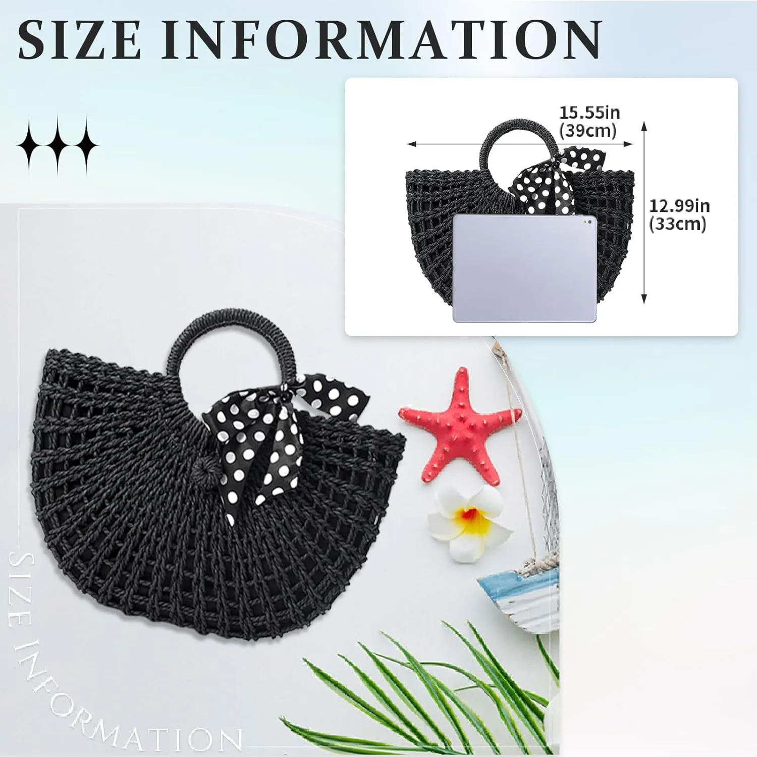 YYW Straw Bags for Women,Hand-woven Straw Top-handle Bag with Round Ring Handle Summer Beach Rattan Tote Handbag